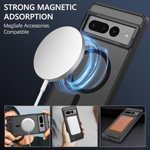 Image of GUAGUA for Google Pixel 7 Pro Case Compatible with MagSafe Google 7 Pro Magnetic Kickstand Cases Translucent Matte Skin Feeling Shockproof Protective Anti-Scratch Cover for Pixel 7 Pro 6.7 inch, Black
