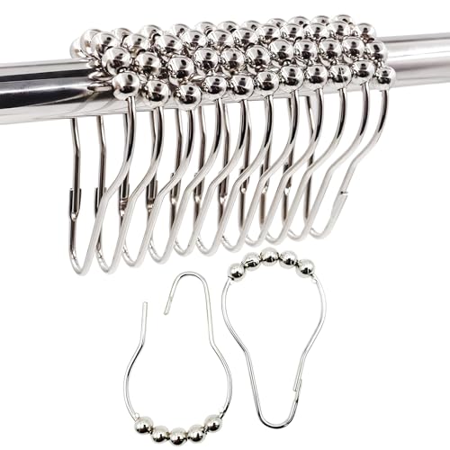 24 Pack Shower Curtain Hooks, Shower Curtain Rings with Hooks, Heavy Duty Curtain Hooks and Rings for Bathroom, Window, Bed Curtains, Easy to Install, A Must-have At Home