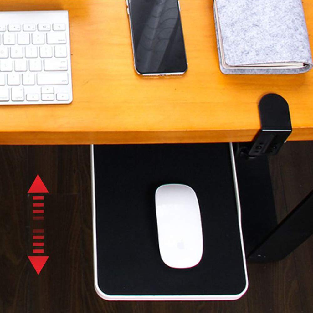 Supporto per mouse con morsetto da posizionare sotto la scrivania, con morsetto per piattaforma per mouse, ergonomico, estraibile (nero)