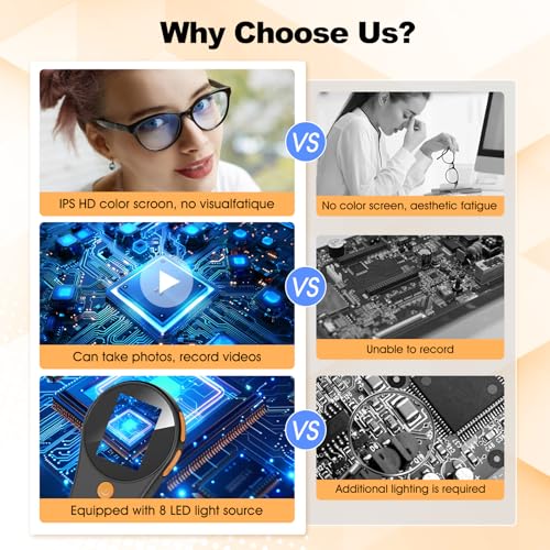 Image of Handheld Digital Microscope, Fixed Focus Portable Microscope, Digital Microscope with 2in Color Screen, 200W Pixel, 500x Magnification Digital Magnifying Glass with 8LED Lights