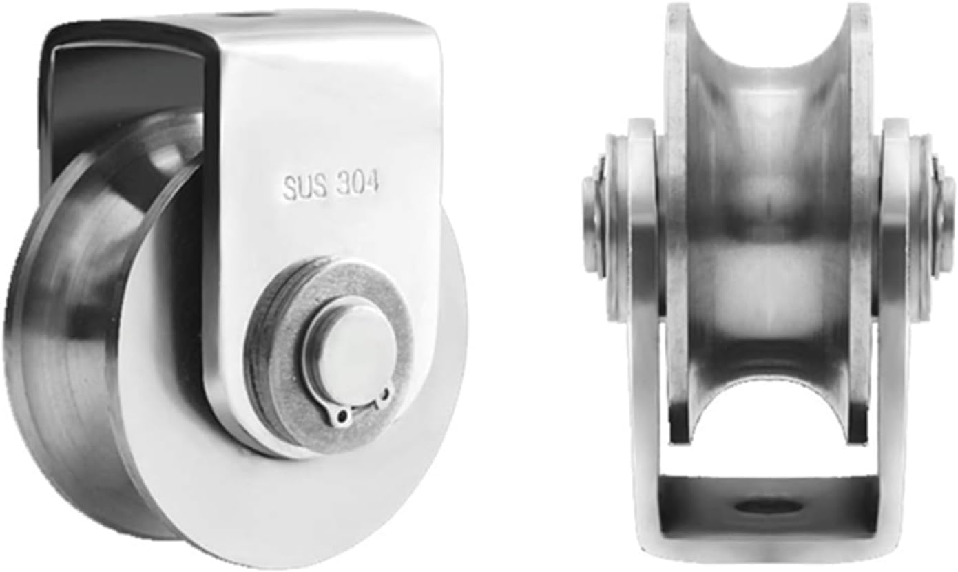 Bloc de poulies, poulie pivotante, poulie de roue à rainure de type U, rouleau de poulie à forte charge, diamètre de roue de 48 mm, bloc robuste en acier inoxydable 304