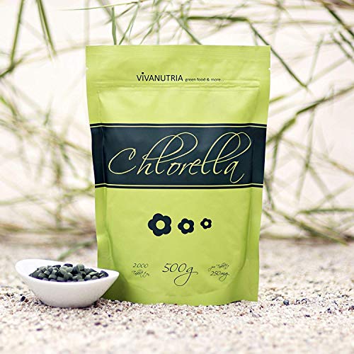 VivaNutria, 500g Chlorella Presslinge, 2000 Tabletten á 250mg, Algen Tabs, ohne Zusätze, 100% rein und natürlich, aus kontrolliertem Anbau, laborgeprüft, schonende Verarbeitung mit niedrigen Temperaturen, Rohkostqualität, für Smoothies, vegan