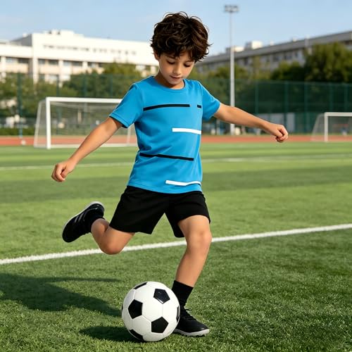 Image of 4-8T Toddler Boys 2-Piece Summer Casual Outfit Striped Print Short Sleeve T-Shirt & Shorts Set