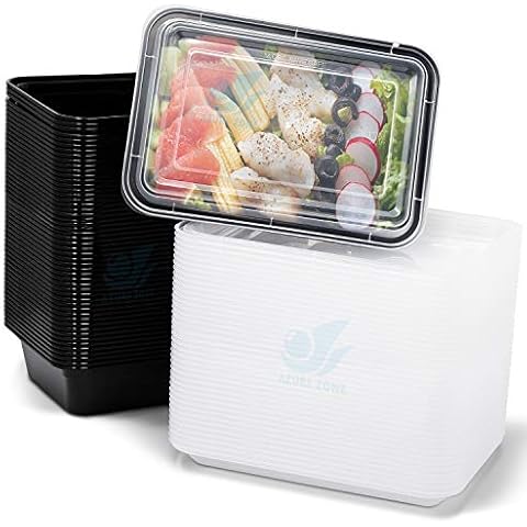 Azure Zone, 32 oz, 50-Pack Rectangular Meal Prep Food Container with Lid - One Compartment Bento Box Stackable Freezer/Microwave/Dishwasher Safe Reusable Storage Portable BPA Free Cover