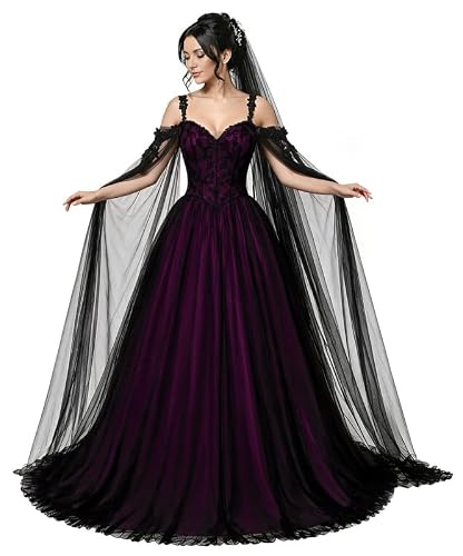 TRHTX Gothic Wedding Dress Plum Black Lace Victorian Dresses 16