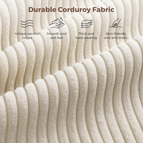 Image of Vesgantti 97 inch Modular Sectional Sofa Beige, U-Shaped Couch with Movable Ottoman, Comfy Corduroy Couch with Spring Cushion, Modular Sofa with Deep Seat for Living Room, Bedroom and Apartment