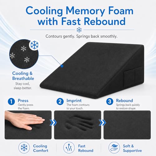 Image of OAISZ Wedge Pillow, 12 Inch Bed Wedge Pillow for Headboard, Pillow Wedge for Acid Reflux Relief, After Surgery, Sleeping, Back Pain Relief, Memory Foam Top, Black