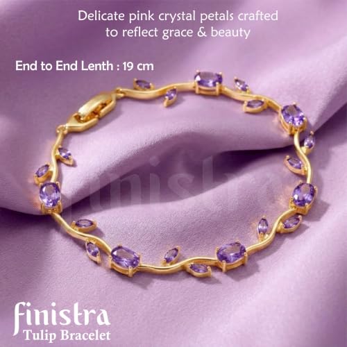 Image of finistra Tulip Bracelet for Women Stylish | Gold Plated Crystal Floral Jewellery | Adjustable Chain for Women & Girls Stylish | Elegant Tulip Bracelet for Women, Party & Daily Wear Accessory