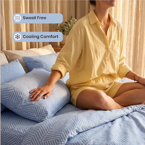 Image of Mush Aura Collection 300 TC Bamboo Bedsheets King Size with Pillow Case | Cooling & Breathable Bedsheets King-Size, Ultra Soft Bamboo Bed Sheet Set for Kingsize Bed (Sky Blue)