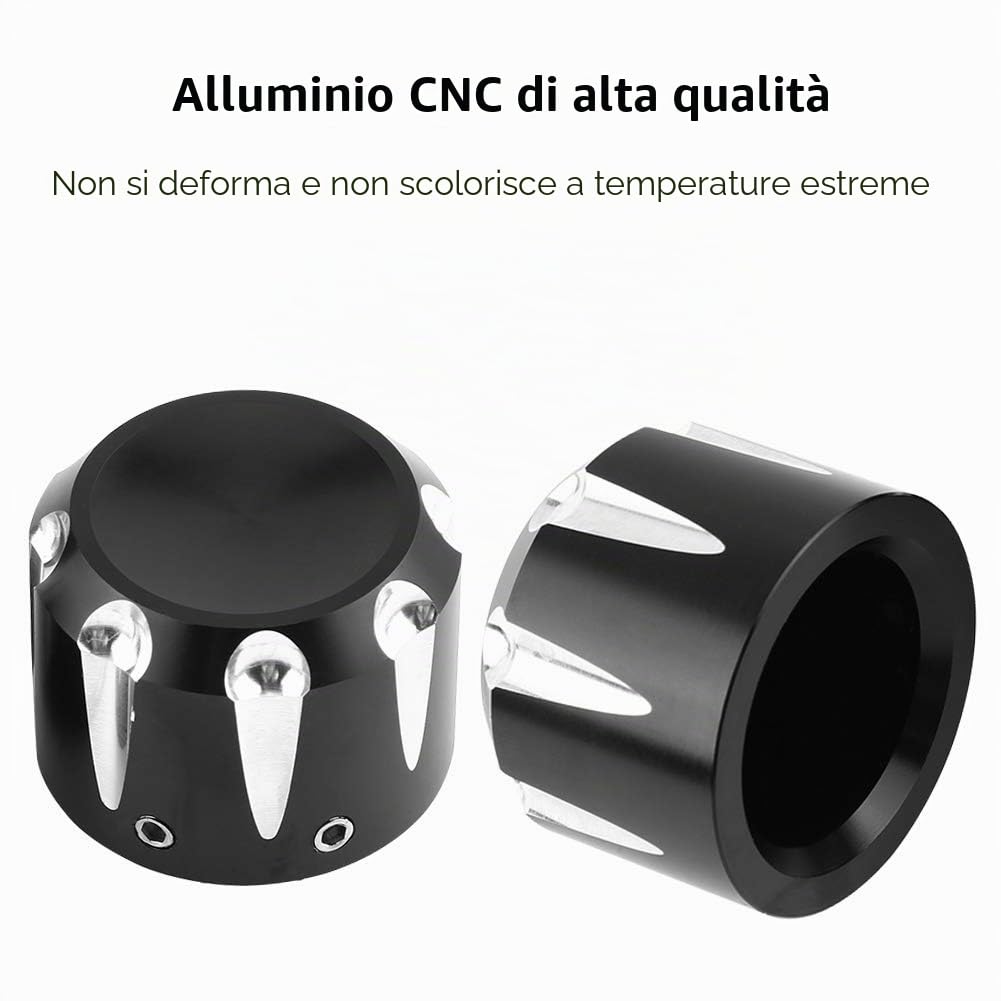 2 Pz Alluminio CNC Moto Asse Anteriore Del Cranio Dado Bullone Tappo di Copertura Harley Assi Copre Moto Dado Breakout Copertura Anteriore 03 Electra Glide Softail Classic 2012 Hd Street 1999(Nero)