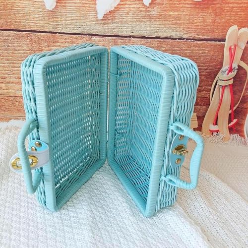 Panier tressé en rotin bleu boîte vintage de rangement et conservation alimentaire - 6