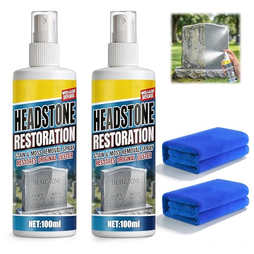 Vizela 2PCS Headstone Restoration and Cleaning Spray Tombstone Monument Cleaner for Granite Marble Cemetery Memorials Stone Cleaner Gravestone Cleaning Kit - Gentle Stone Care Formula 100ml/3.4oz