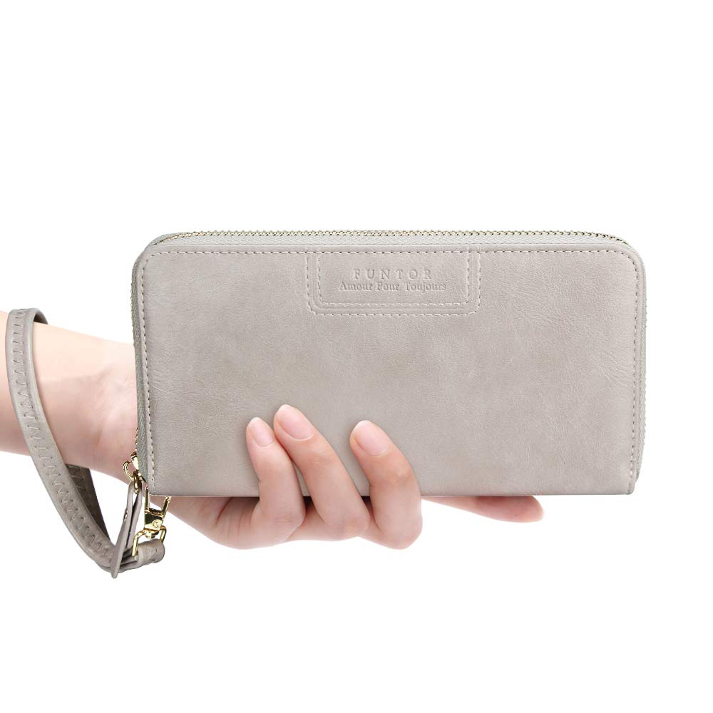 Cartera de pulsera para mujer, cartera de piel sintética vegana con cremallera alrededor del teléfono, tarjetero organizador, C-gris, Cartera con tarjetero 3