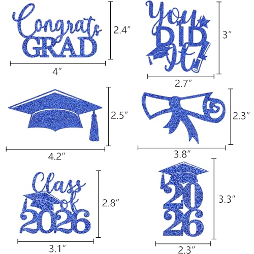 Image of Graduation Centerpiece Sticks 24PCS Glitter Grad Picks Party Table Decor Senior High School College Sign Blue