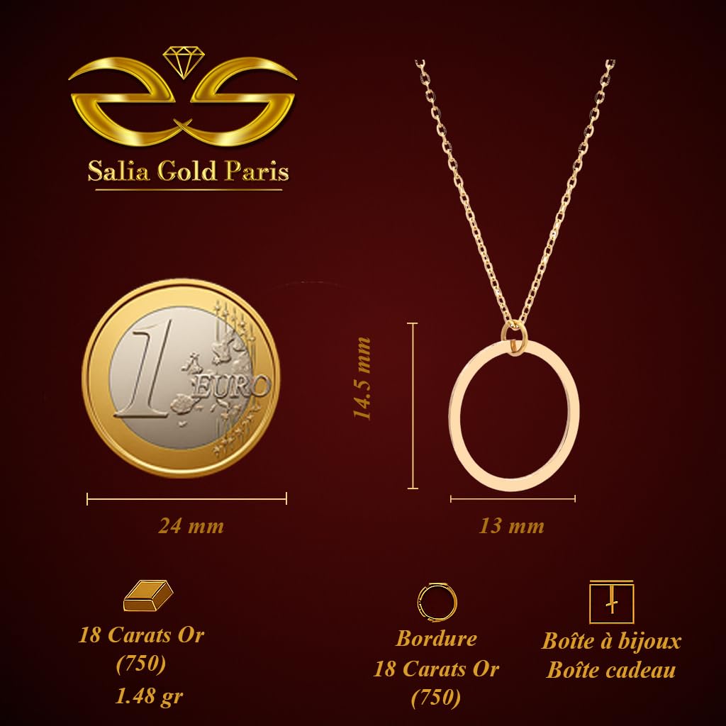 Collar con círculo para mujer de oro amarillo de 18 quilates – Anillo minimalista de 13 mm en cadena fina 1,48 gr – Joya moderna y luminosa para cualquier ocasión – Salia Gold Paris