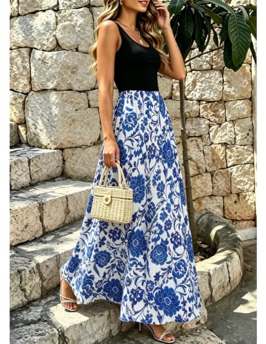 Image of Bluetime Women's Summer Boho Sleeveless Floral Print Tank Long Maxi Dress (S-3XL)
