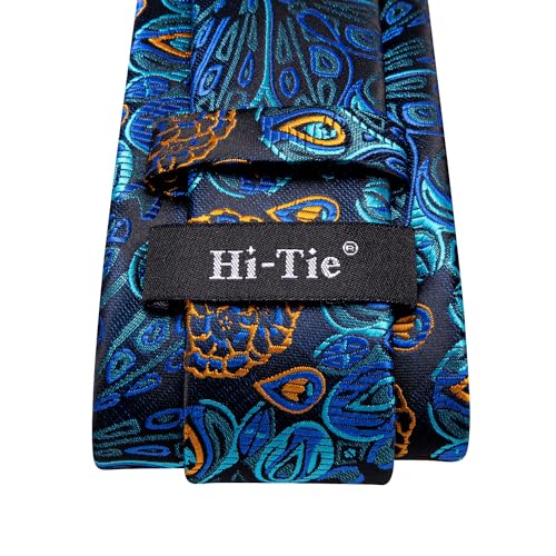 Image of Hi-Tie Paisley Floral Ties Set for Men Silk Mens Stripes Necktie Pocket Square Cufflinks Set Formal Business
