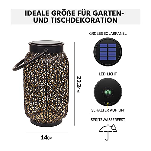 Gadgy Orientalische Laterne | 2 Stück | Solar Gartendeko für Außen | Led Solarlampe | Schwarz & Gold Metall… – Bild 8