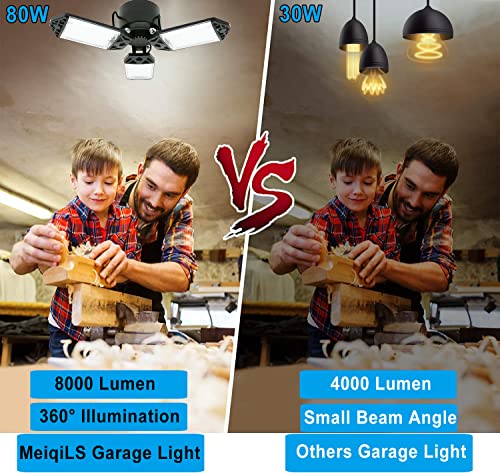 led garage light 80w 8000 lumen ceiling lights with 3 adjustable panels 6500k daylight light bulb fixture led lights for garage workshop