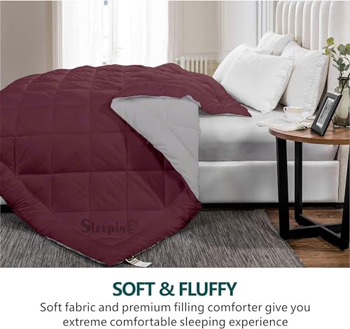 Image of 600 GSM Heavy Winter Single Bed Comforter | Microfiber, Breathable, Reversible,Soft, Lightweight & Machine Washable Comforter for Single Bed 60x90 Inch - WineSilver