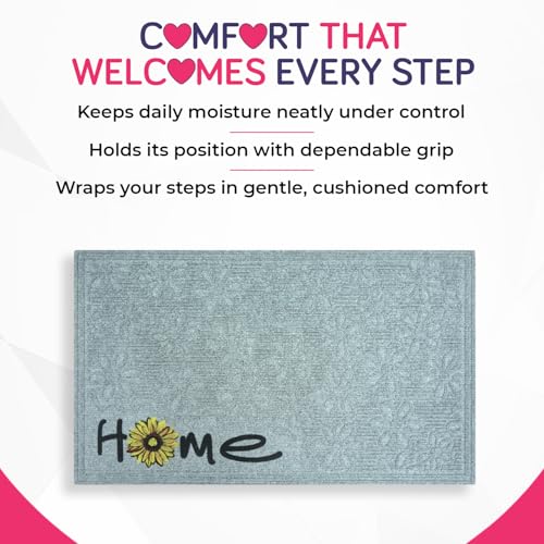 Image of HOKIPO PP Main Door Entrance Mat for Home, Non-Slip Rubber Backing Entry Door Mat, Large 45x75 cm, Sunflora -Light Grey (IN-1066-LGRY)