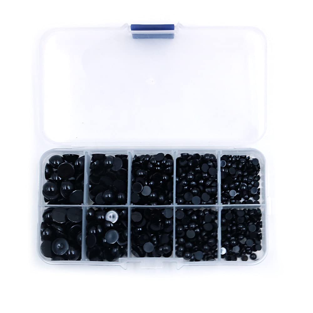 Ancllo Black 760Pcs 4-10Mm Round Doll Eyes Resin Flat Back Cabochon Stuffed Toy Eyes For Bears Dolls Diy Making With Storage Box