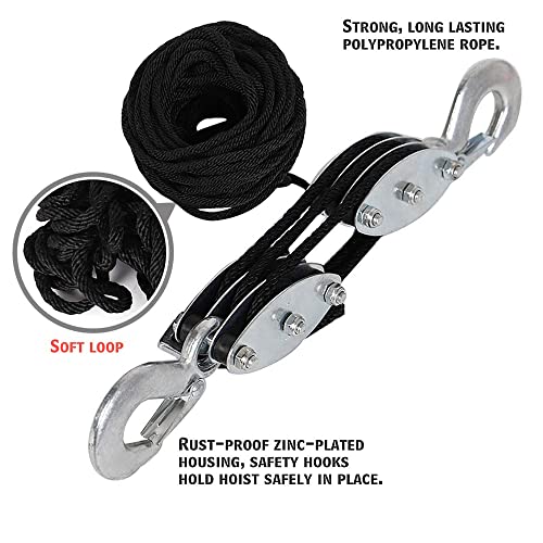 XSTRAP Rope Hoist 50 Feet Block and Tackle Pulley System for Lifting