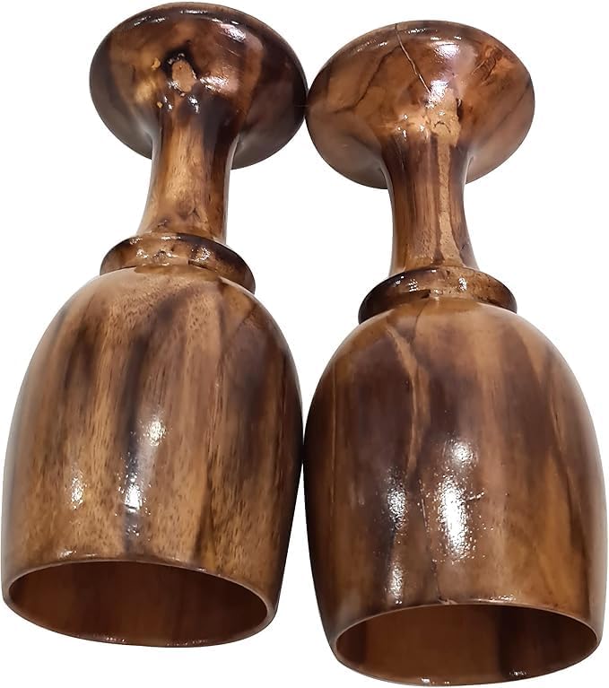 Handmade Wooden Wine Goblet Set of 2 Rustic Vintage Chalice Cups Eco Friendly Drinkware for Wine Mead Toasting Kitchen Bar Decor