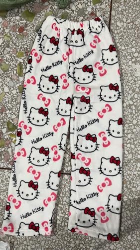Image of BIUGNVW Anime Pajamas Pants Women Cartoon Family Christmas Pajama Pants Kawaii Flannel Pajama Pants Black and Pink