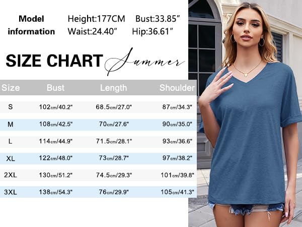 WNEEDU Oversized T-Shirt Dames Zomer V Hals Top Dames Korte Mouw Tops Zomer Blouse Shirt Los Licht en Luchtig - Afbeelding 6