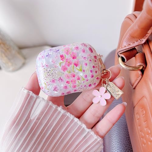 Image of MINSCOSE for Cute Glitter AirPods Pro 2nd /1st Generation Case,Shell Pattern Cartoon Flower Aesthetic Design with Floral Keychain,Soft TPU Protective Cover with Cleaner Kit for AirPods Pro /Pro 2-Pink