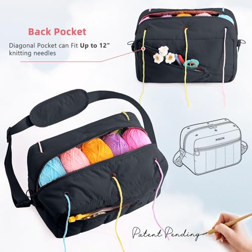 Image of MYBAGZIGN Crochet Bag Organizer for Yarn & Hooks, Large Capacity Yarn Storage Bag with Yarn Holder Holes, Portable Crochet & Knitting Bag for Crocheting on the Go, Craft Travel Bag Gifts for Women