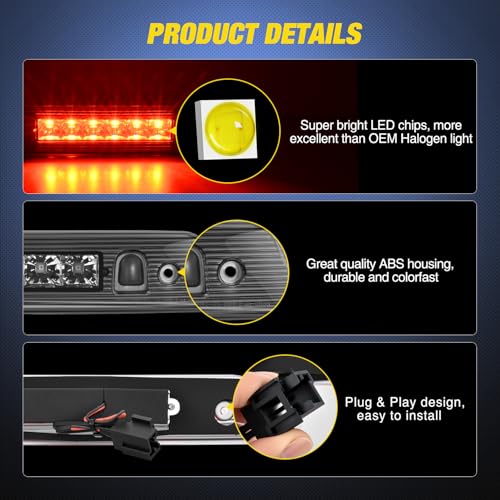 Image of Nilight Third Brake Light Tail High Mount 3rd Stop Lights Smoked Lens Compatible with Jeep Grand Cherokee 2005 2006 2007 2008 2009 2010 Van SUV Rear Center Cab Lamp