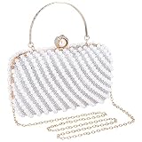  UBORSE Clutch Mujer Blanco Bolso de Noche Perlas Cartera de Mano Fiesta Bolso de Tarde de Las Señoras Embrague Ceremonia Boda Novia