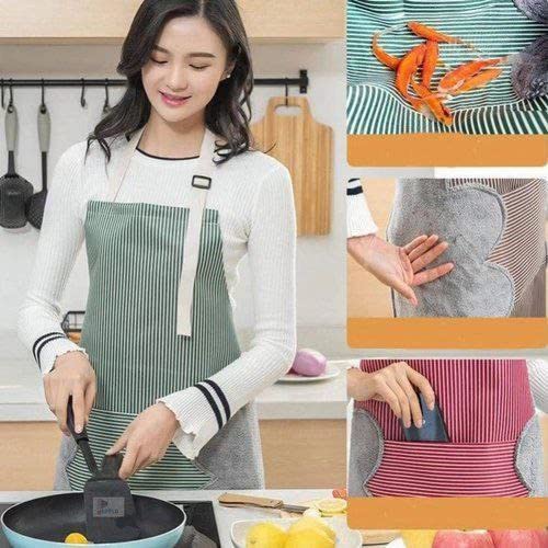 Kitchen Cooking Aprons, Adjustable Bib Chef Apron Waterproof Aprons With Pockets & 2 Sides Absorbent Hand Scrub Towel Design BBQ Drawing Crafting Thicker Apron For Women Men