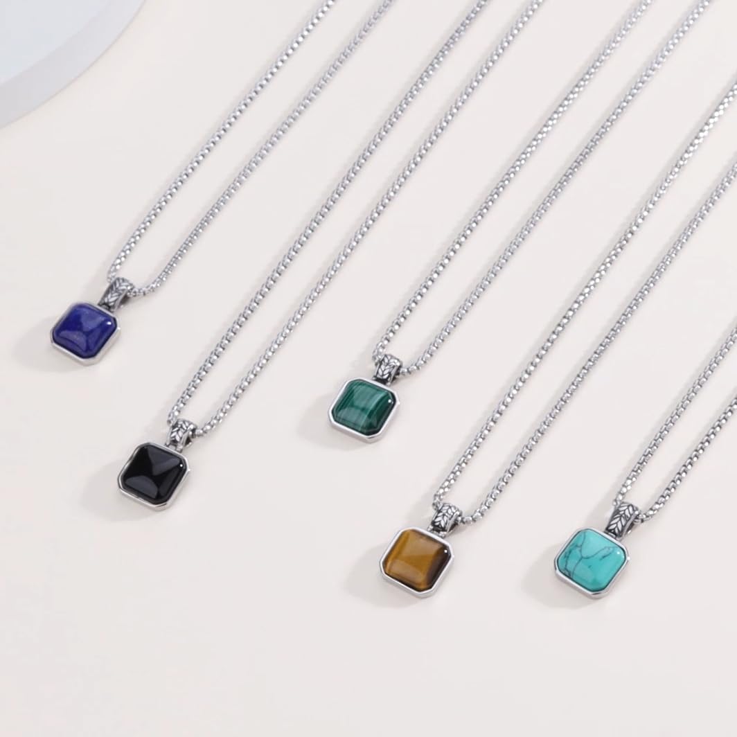 COAI Stainless Steel Necklace for Men, Men's Crystal Necklace, Tiger Eye/Malachite/Black Obsidian/Turquoise/Lapis Lazuli - Image 5