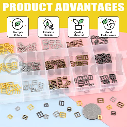 Mardatt 240 Pcs 4 Color Alloy Mini Slide Buckle Assortment Set 3mm 4mm 5mm 6mm Tri-Glide Rectangle Adjuster Hardware Clasp Belt Fasteners for Dolls Clothing Backpack Straps Shoes - Image 4