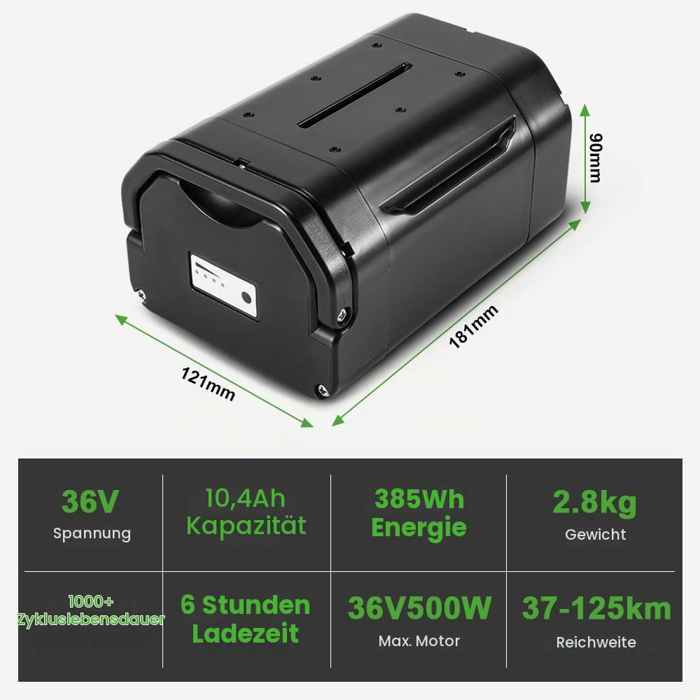 E-Bike Batterie 36V10,4Ah Li-ion Akku mit Ladegerät für Ansmann Senglar,Heinzmann,PortaHK