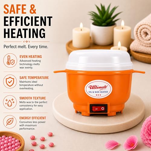Image of Oil & Wax Heater for Melting Wax, Heating Massager Oil and Liquifying Ghee (Orange, Standard)