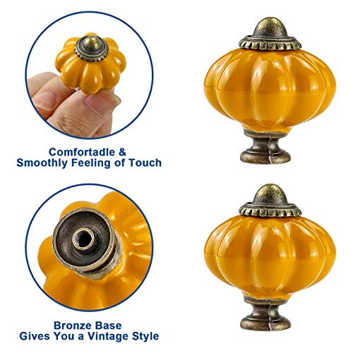 Heffchi 8 Pcs Vintage Ceramic Knobs, Yellow Pumpkin Knobs, Knobs For Cabinets And Drawers, Dresser Decoration Knobs, Solid Color Vintage Door Knobs With 3 Size Mounting Screws #TOP2