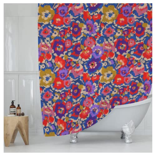 Red Blue Purple Floral Print Shower Curtain - Impressionist Watercolor Flowers Pattern - Country Farmhouse Design - Pretty Summer Fabric Shower Curtain For Any Bathroom - 72x72 Inches (Red Floral)
