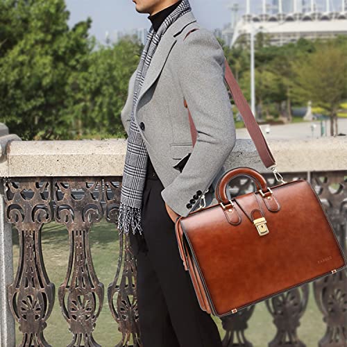 Banuce Vintage Leather Briefcase For Men With Lock Lawyer Attorney Bag Doctor Bag 15.6 Inch Laptop Attache Case Hard Brown #TOP2