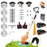 Rasentrimmer mit Akku 21V, Klappbarer Akku Freischneider mit 4.0AH Batterien, Akku Rasentrimmer & Rasenkantenschneider mit 4 Messertypen, Elektro Trimmer Gartenkantenfräser für Garden und Rasen