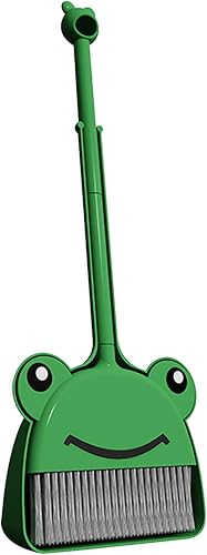 Miniatura 7 de Juego de escoba y recogedor para niños, juego de 2 piezasjuego de PP lindo patrón de rana de dibujos animados para niños, escoba para niños