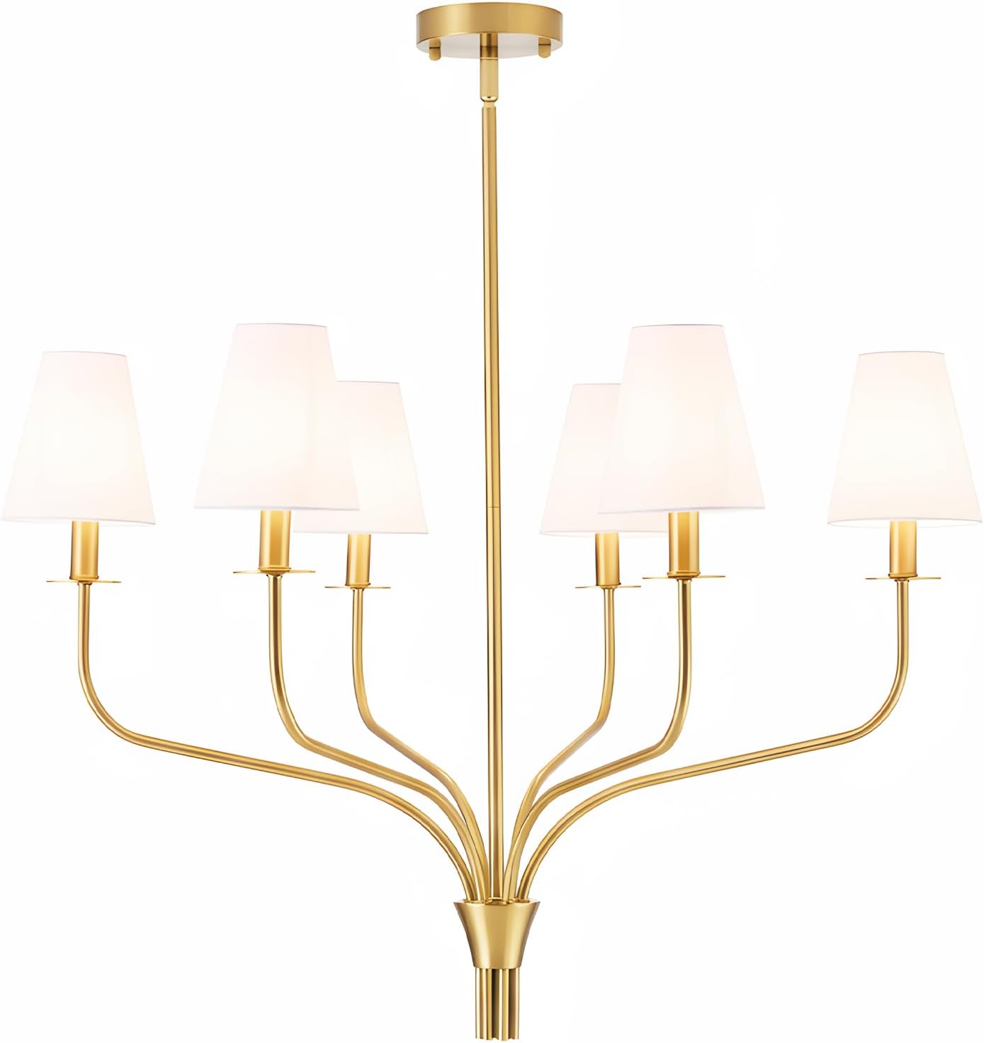 ALBHH 30" Modern Gold Chandelier for Dining Room, 6-Light Brushed Brass Pendant Light Fixture with White Fabric Shade, Ceiling Lighting for Living Room Bedroom Kitchen Island, E12 Brushed Gold