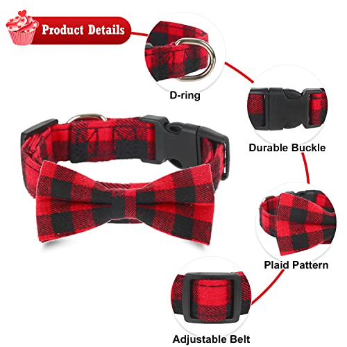 Whaline 4 Pack Valentine's Day Dog Bandana And Collar Set 2 Designs Red Black Plaid Pet Bibs Adjustable Pet Bow Tie Collar For Valentine's Day Birthday Wedding Party Pet Costume Accessories(M Size) #TOP3