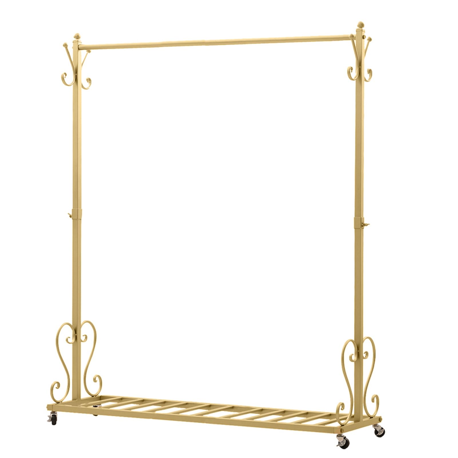 Metall-kleiderständer auf rollen, Gold (120cm) | Garderobenständer mit Bodenregal, 4 Rollen mit Bremse, Stabil kleiderstange, bis 65 kg belastbar, für Schlafzimmer, Boutique
