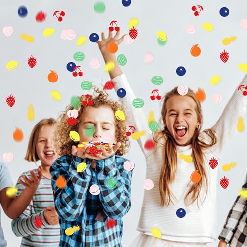Image of 240Pcs Double-sided Fruit Confetti Strawberry Blueberry Peach Orange Lemon Cherry Pineapple Table Confetti Colorful Paper Fruits Table Decorations for Baby Shower Fruity Birthday Party Confetti