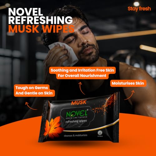 Image of Novel Refreshing Wet Wipes for Face 25 Wipes x Pack of 3 (75 Wipes) | Wet Wipes for Women & Men with Musk Fragrance | Aqua, Menthol, PEG-400, Glycerin | pH Balanced, Dermatologically Safe, Hypoallergenic, Alcohol & Paraben-Free | Soft, Skin-Friendly | Perfect for Home, Travel & Office | Hydrates for Instant Freshness