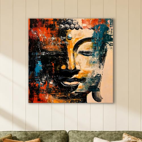 Image of PAINTINGMANTRA Abstract Lord Buddha Painting for Living Room, Buddha wall Art Painting for living room, Bedroom, office and Religious Home, Stretched Canvas, 22x22 Inch